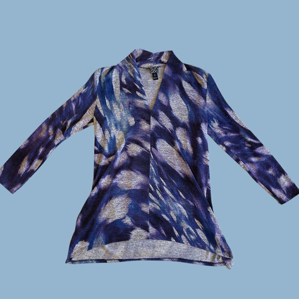 Clara Sun Woo long sleeve purple vibrant asymmetrical tunic top medium